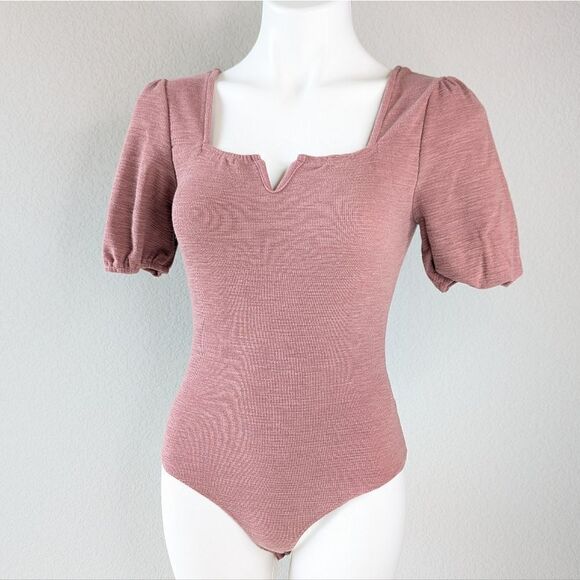Altar'd State Tops - Altar'd State Pink Puff Sleeve Bodysuit